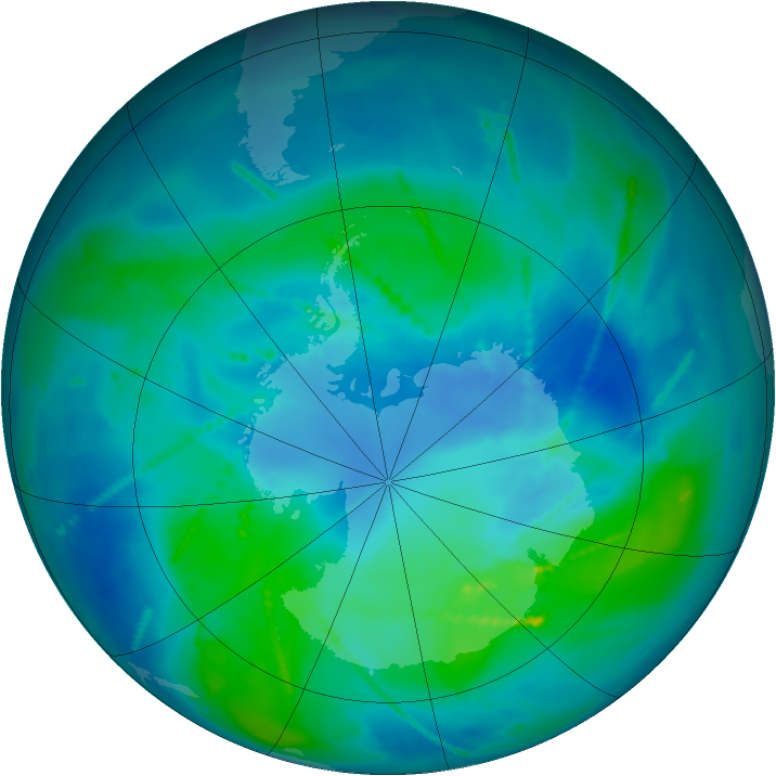 Antarctic ozone map for 04 March 2011